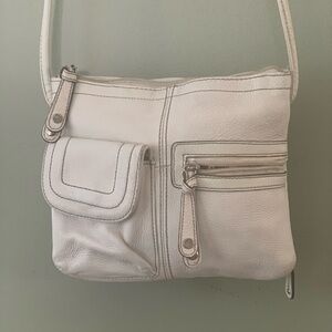 Tiganello White Leather Crossbody 9"x10 Bag Purse Handbag Multiple Compartments